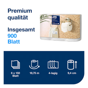 Preview: Tork extra weiches Kleinrollen Toilettenpapier T4, 4-lagig, Zellstoff, weiss