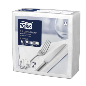 Tork Soft Dinnerservietten uni, 1/4 Falz, 3-lagig, 39 x 39 cm, weiss