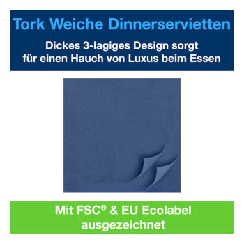 Preview: Tork Soft Dinnerservietten uni, 1/4 Falz, 3-lagig, 39 x 39 cm, dunkelblau
