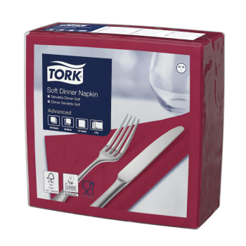 Tork Soft Dinnerservietten uni, 1/4 Falz, 3-lagig, 39 x 39 cm, bordeaux