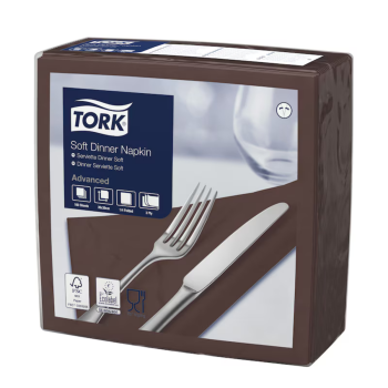 Tork Soft Dinnerservietten uni, 1/4 Falz, 3-lagig, 39 x 39 cm, braun