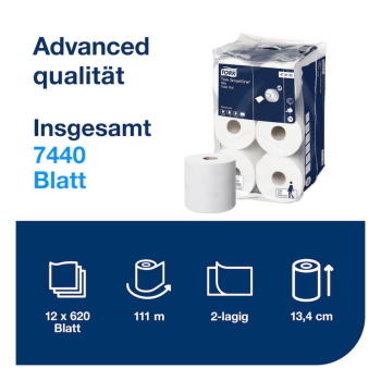 Preview: Toilettenpapier Tork Mini SmartOne T9, 2-lagig, Recycling, weiss