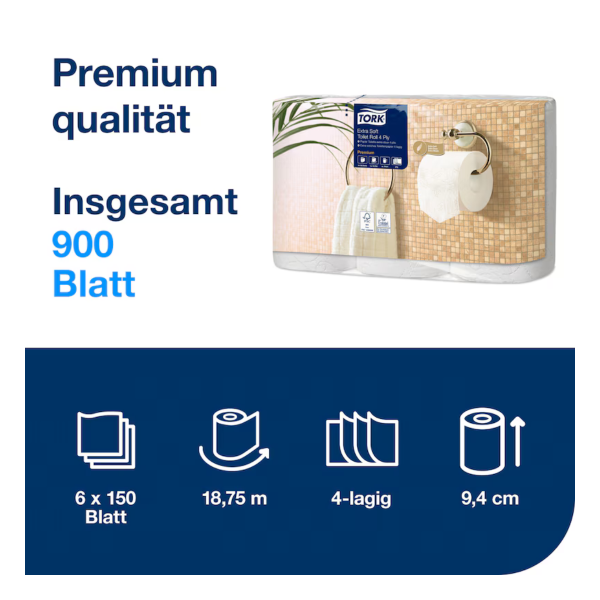 Tork extra weiches Kleinrollen Toilettenpapier T4, 4-lagig, Zellstoff, weiss