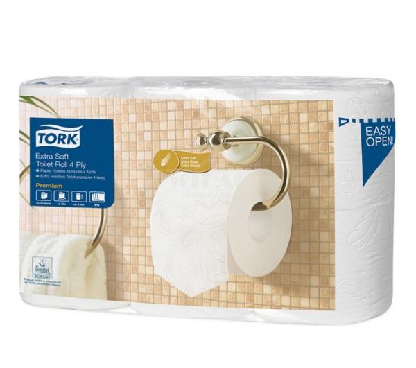 Toilettenpapiere, Extra Weich, Tork weiss, Zellstoff 4-lagig,