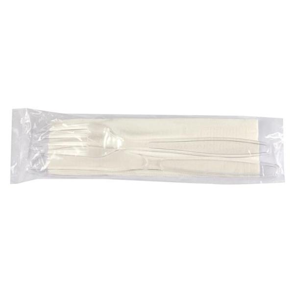 Besteck-Set 3-teilig, Messer, Gabel, Serviette, transparent, Premium