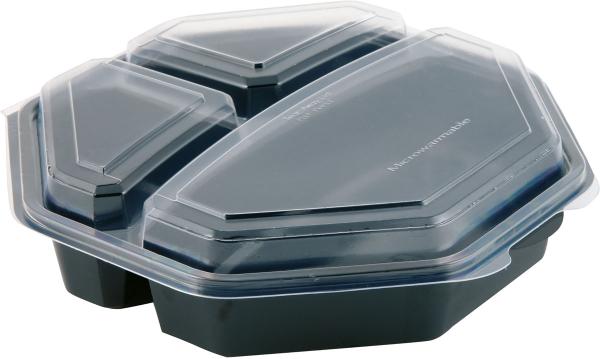 Menüschale 3-geteilt, Octaview mit anhängendem Deckel,